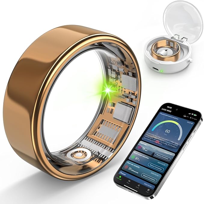 Smart Ring with Sleep Monitoring, Step Counting, Heart Rate, Blood Oxygen for iOS and Android, No Subscription Fee, IP68 Waterproof Health Tracker (Gold, 11)