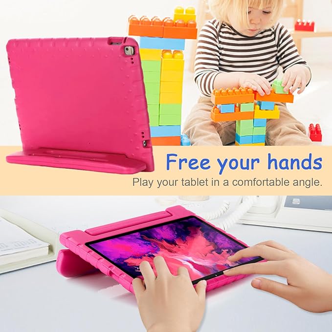 Kids Case for iPad Pro 12.9-inch (1st/2nd Gen) A1584 A1652 A1670 A1671, Techcircle Convertible Handle Stand Lightweight EVA Foam Bumper Protective Rugged Child Proof Cover with Stylus Pen Slot, Rose