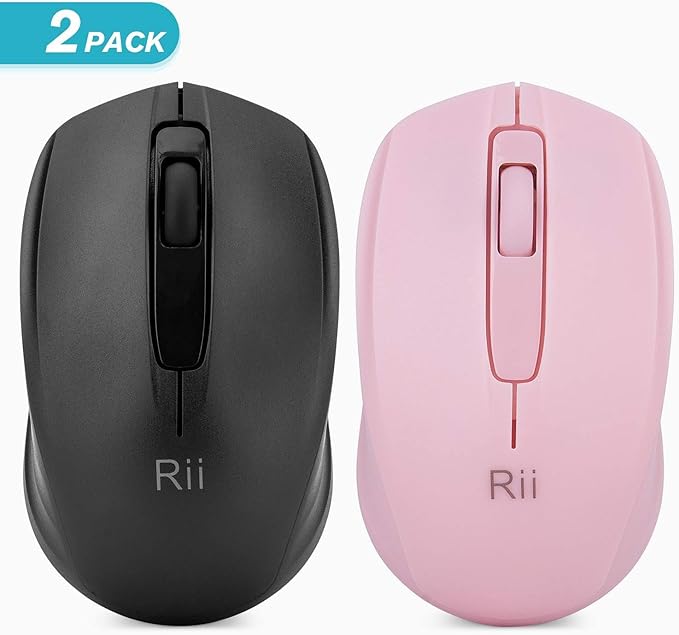 Rii Wireless Mouse,2.4G Portable Computer Mice for PC, Laptop, Windows,Office Included Wireless USB dongle (Black+Pink)