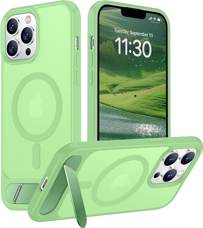 Magnetic Compatible with iPhone 13 Pro Case, [Built-in Invisible Kickstand][Compatible with MagSafe][Military Grade Shockproof] Slim Translucent Matte Phone Case for iPhone 13 Pro 6.1"
