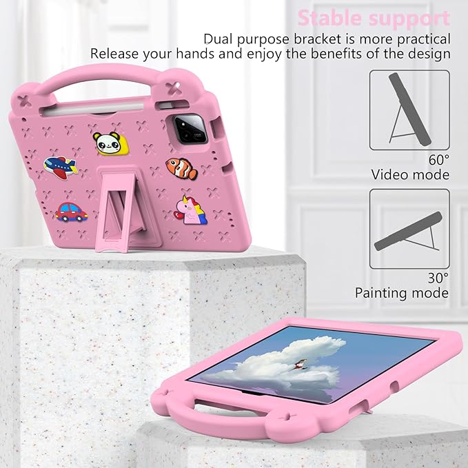 AKABEILA Compatible with Xiaomi Pad 7/Xiaomi Pad 7 Pro 11.2 inch 2024/Xiaomi Pad 8 2025 11.2 inch Tablet Case, Kids Friendly Universal Protective Case with Shoulder Strap & Stand Handle Pink