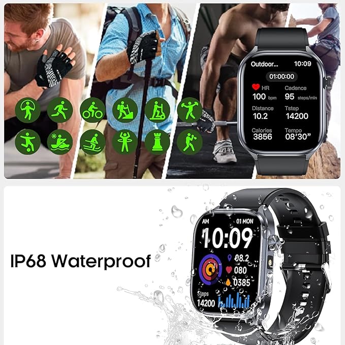 Advanced Health Smartwatch for Women Men with Real-Time Monitoring of Heart Rate, Sleep Quality and Stress Levels, Always-On Display，Bright Flashlight (Black)
