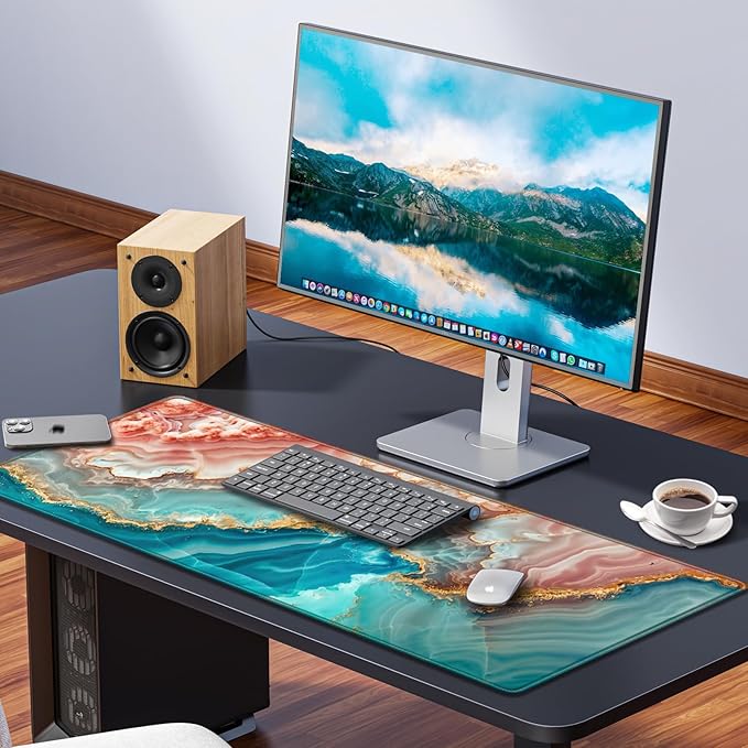 Desk Mat, Large Gaming Mouse Pad XXL 35.4×15.7in, Extended Computer Keyboard Mouse Mat Desk Pad for Laptop with Stitched Edges, Waterproof Mousepad for Gamer Home&Office Women