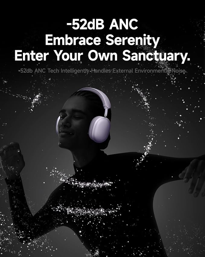 Picun F8 Pro Hybrid Active Noise Cancelling Headphones with Multiple Modes, Wireless Over-Ear Bluetooth Headphones, 140H Playtime, Customizable Sound, Head Tracking,Travel, Office (Purple)