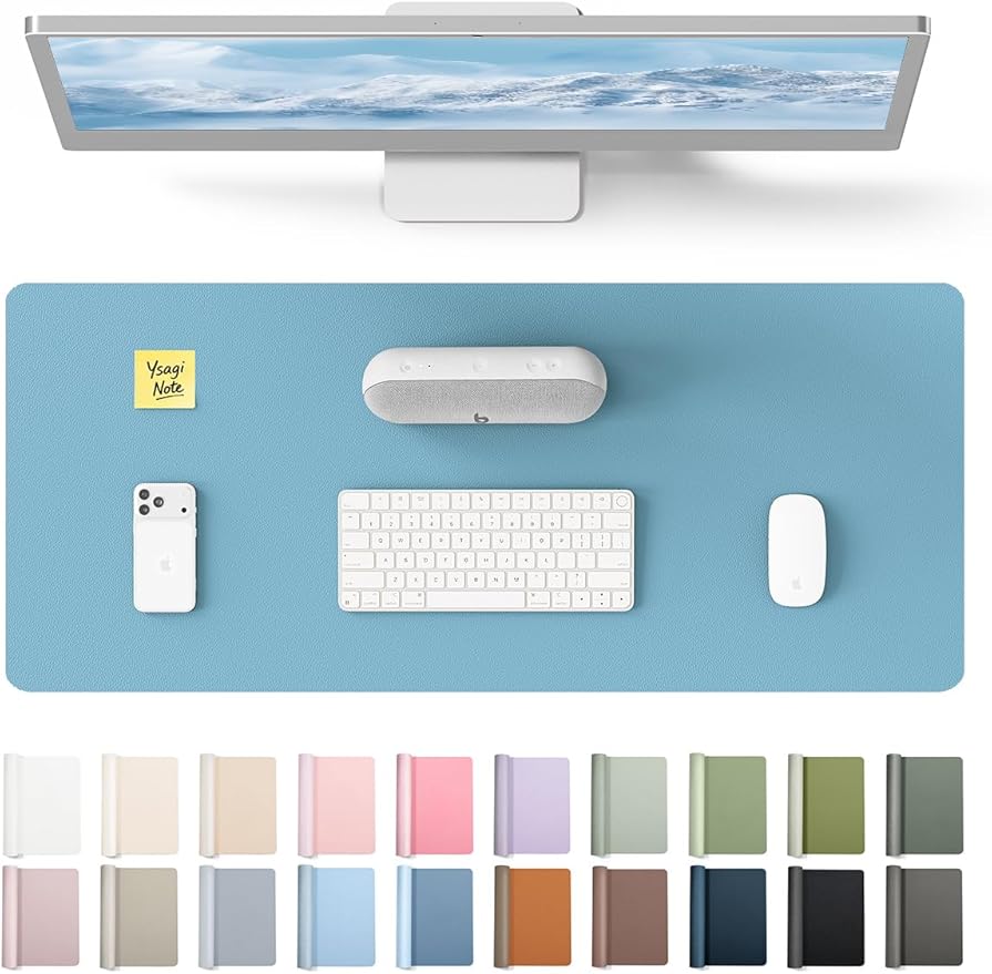 YSAGi Leather Desk Protector, Office Mat, Large Mouse Mat, Non-Slip PU Leather Blotter, Laptop Desk Pad, Waterproof Writing Pad for Office and Home (Sea Blue, 23.6" x 13.8")