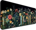 Fantasy Pretty Wildflower and Book Gaming Desk Mat, Computer Keyboard Large Extended Long Floral Mouse Pad for Office and Home, XL (W02)