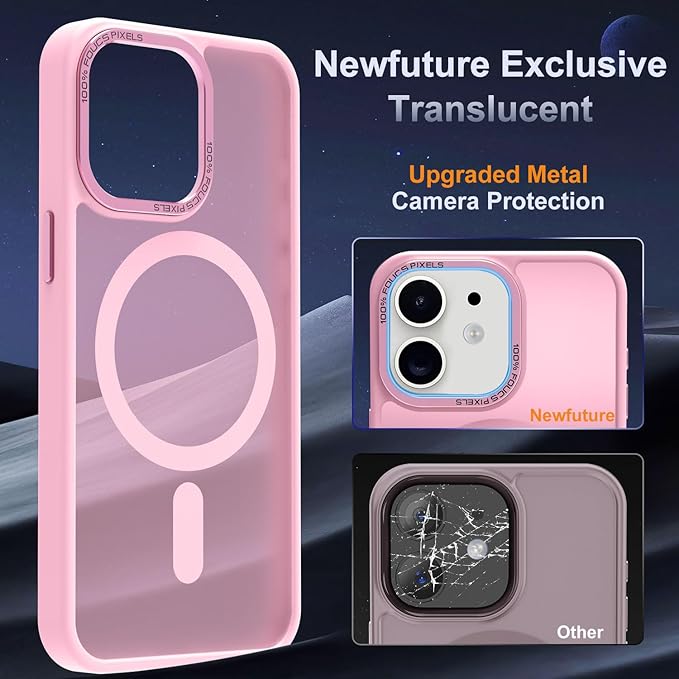 Newfuture Designed for iPhone 12 Case/iPhone 12 Pro Case with Magnetic [13 FT Military Drop Protection] [Compatible with Magsafe] Translucent Shockproof with Anti-Fingerprint Phone Case, Chalk Pink