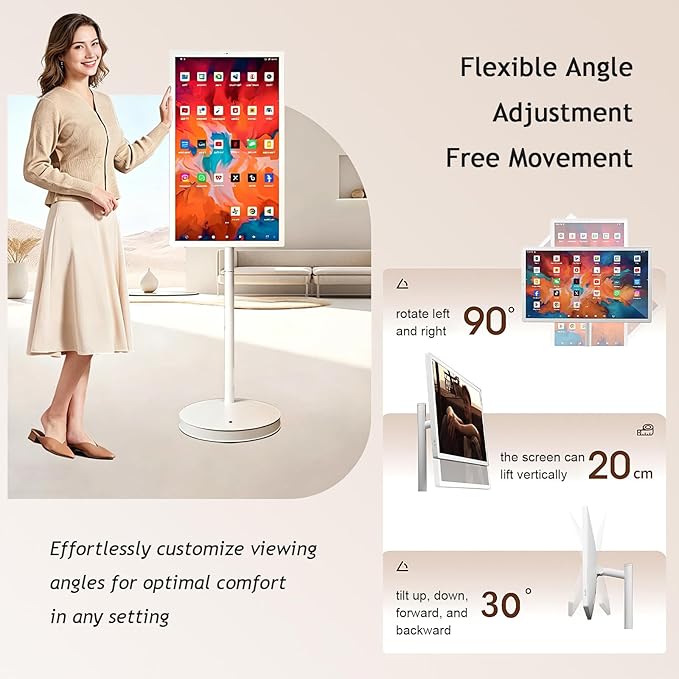 21.5"/24"/27"/32" UHD 1080P/4K Smart Portable TV, 8 GB RAM+128GB, Android 13, Portable Touch Screen Monitor, Larger Battery Up to 6-8hr, Full Swivel Rotation, Remote Control 27"