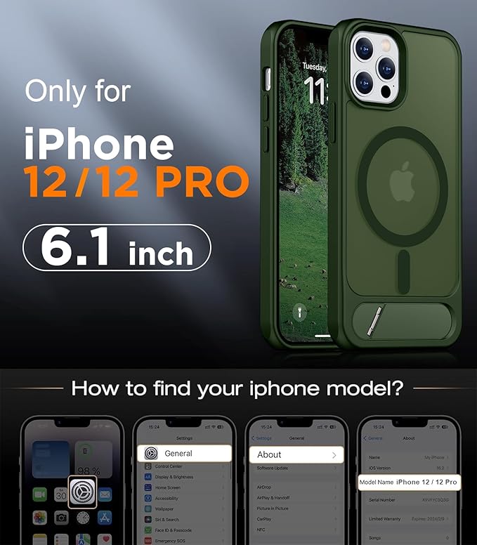 Magnetic Compatible with iPhone 12 Case & iPhone 12 Pro Case, [Built-in Invisible Kickstand][Compatible with MagSafe][Military Grade Shockproof] Slim Translucent Matte Phone Case 6.1"