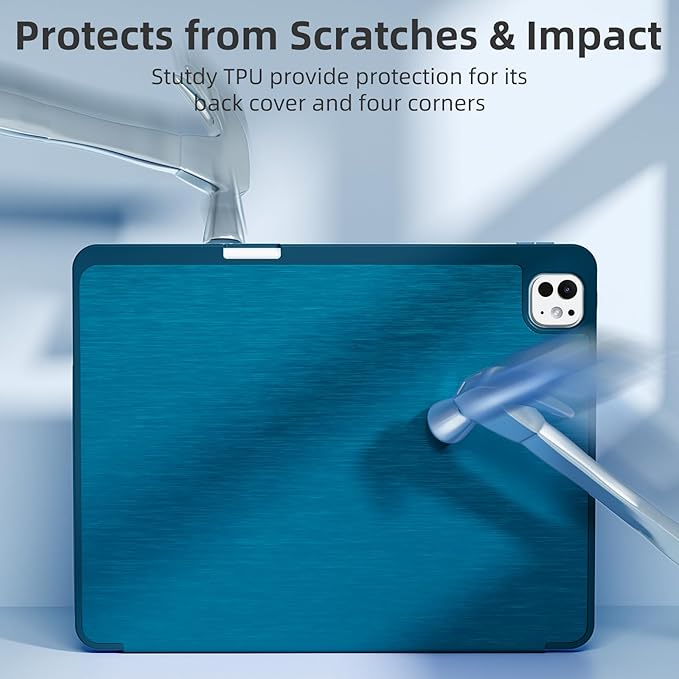 Akkerds Compatible with iPad Pro 13 Inch Case (M5/M4) 2025/2024, for iPad 13 Pro Case with Pencil Holder, Slim Trifold Stand Protective Cover with Soft TPU Back, Auto Wake/Sleep (PeacockBlue)