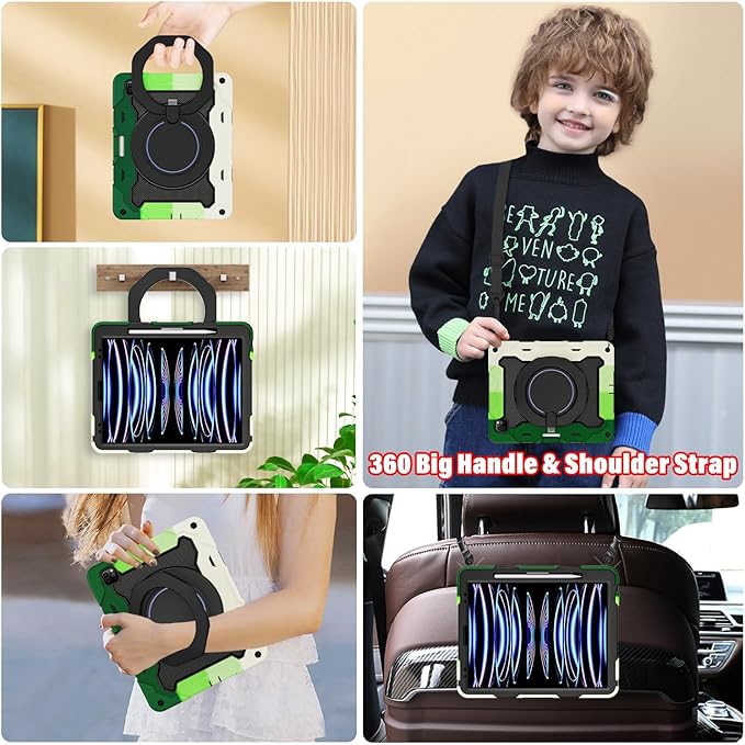 ROISKIN for iPad Pro 12.9 -Inch Case (6th, 5th, 4th & 3rd Gen)with HD Screen Protector, 360 Stand, Handle, Pencil Holder,Shoulder Strap[15ft Drop Protection]Rugged Bulky Full Body 12.9 iPad Pro Case
