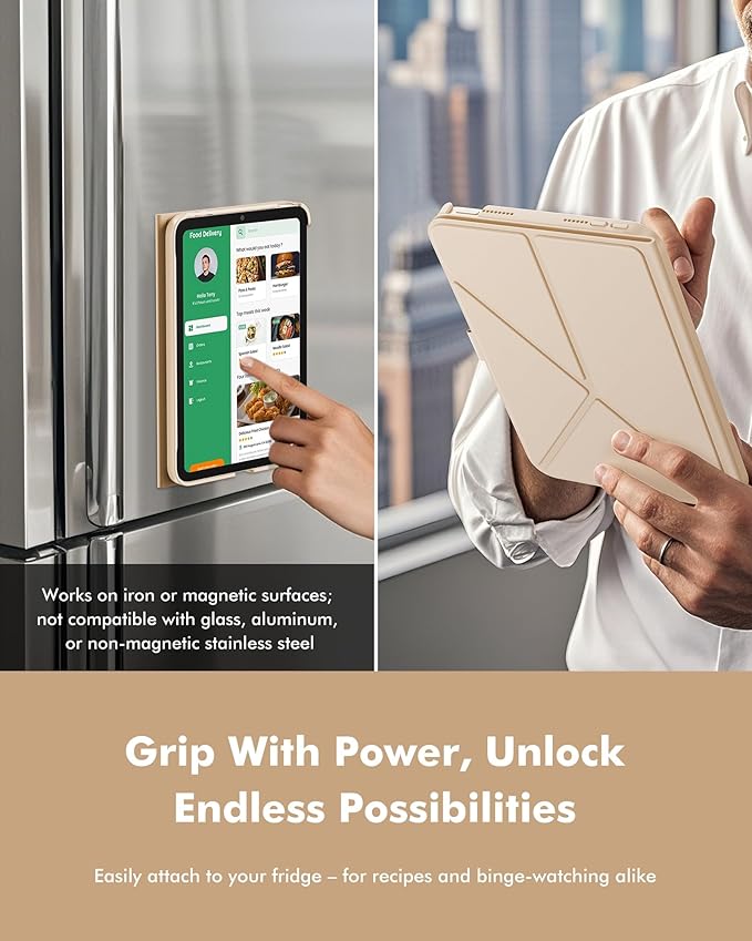 INFILAND Case for iPad mini 7 (A17 Pro) 2024 / iPad mini 6 2021, Magnetic Origami Slim Protective Case, Book-Style Foldable Cover with Pencil Holder, Multi-Angle Stand, Auto Wake/Sleep, Starlight