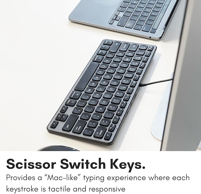 Macally Wired Keyboard for Mac with USB Hub (2X USBC / 1x USBA) - Compatible Small Apple Keyboard with 2 in 1 USB Plug - for MacBook Pro/Air, Mac mini, iMac