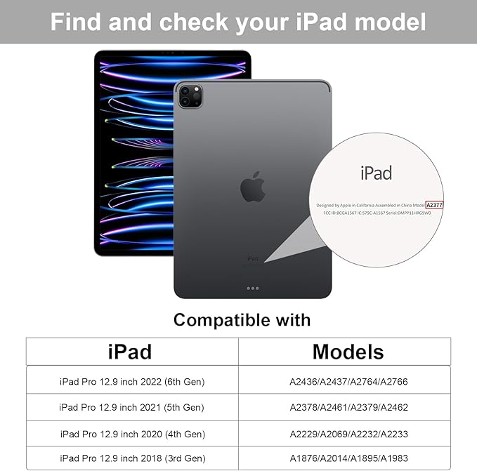 for iPad Pro 12.9 Inch Case 6th/5th/4th Generation (2022/2021/2020) with Pencil Holder, Smart Stand Cover with Soft TPU Back for iPad Air 13 inch Case, Auto Sleep/Wake, Black
