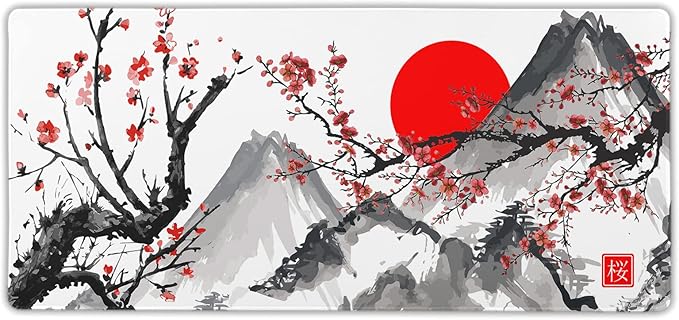 Extended Gaming Mouse Pad XL，White Japanese Cherry Blossom Large Mouse Mat Desk Pad, Extended Stitched Non-Slip Rubber Edges Mousepad 31.5 X 11.8 Inch
