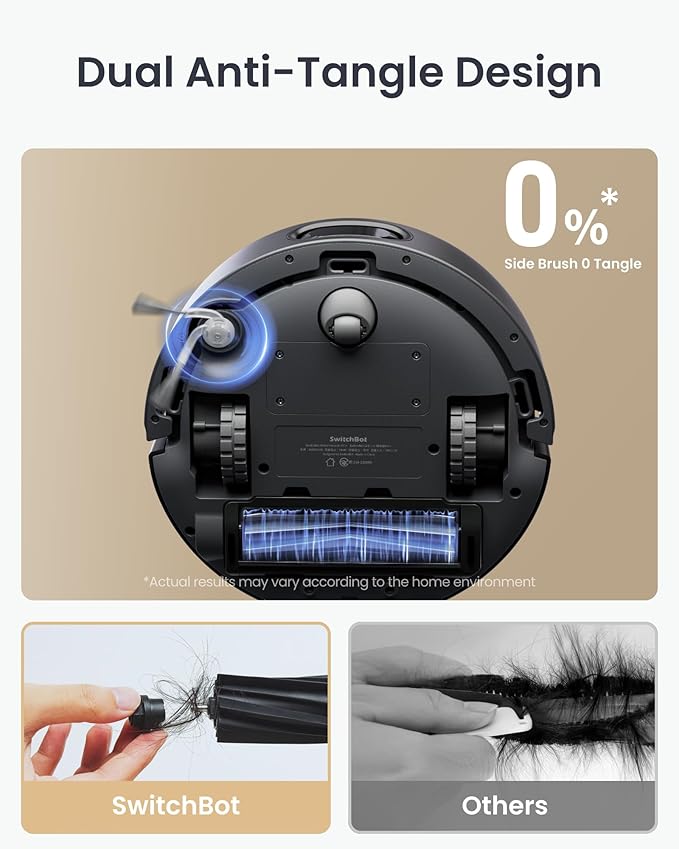 SwitchBot K11+ Robot Vacuum & Mop with Matter, 6000Pa Suction, 90-Day Hands-Free Self-Emptying, LDS Navigation, 3.6″ Ultra-Slim, Anti-Tangle for Pet Hair, Works with Alexa, Google Home, Apple Home