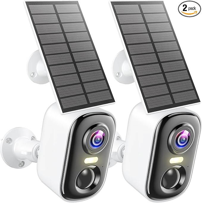 MISECU 2K Solar Camera Outdoor Wireless, WiFi Cameras for Home Security with Solar Panel, Spotlight Color Night Vision, AI Motion Detection, Siren Alarm, 2-Way Talk, IP66, Cloud/SD Storage 2 Pack