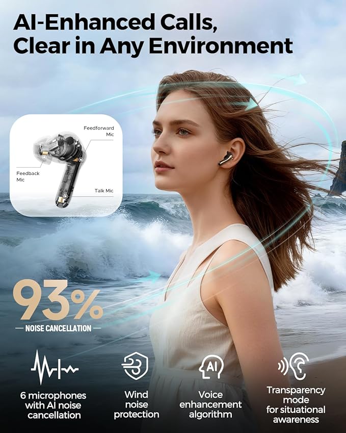 SoundPEATS Air5 Pro+ Wireless Earbuds, xMEMS Warm Treble Hi-Res Audio, LDAC & aptX Lossless, Hybrid Driver Earbuds with 10mm Composite Speaker, 55dB AI Adaptive ANC, Bluetooth 5.4, Weightless Comfort,