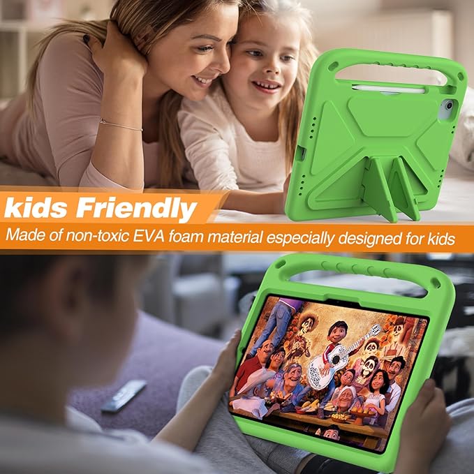 Kids Case for iPad Pro 11 Inch (M5) 2025/ (M4) 2024, with Pencil Holder/Kickstand/Handle Stand Lightweight Cute Soft EVA Shockproof Silicone Anti-Slip Grip Rugged Girls Boys Cover, Black