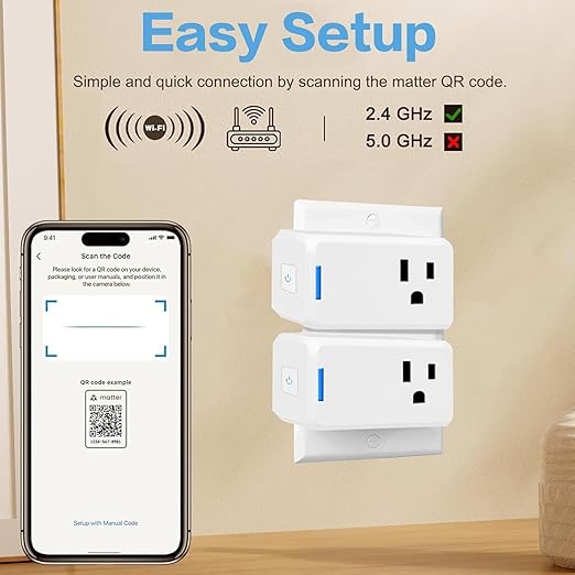 Jinvoo Matter Smart Plug, Wireless Plug, Smart Socket, Alexa Socket, Compatible with Apple Home, Alexa, Google, and SmartThingss SSmart Home Automation Systems, 2 Packs