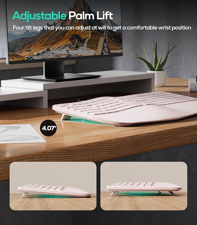 Nulea RT07B Wireless Ergonomic Keyboard - Split Keyboard, Wrist Rest, Natural Typing, Bluetooth and USB Connectivity, USB-C Rechargeable,Compatible with Windows Mac (Silver White)
