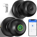 52HZ Fingerprint Door Knob with Lock, Smart Lock for Bedroom Door, Biometric Door Lock with App Control & Key, Thumbprint Keyless Entry Door Lock for Front Door, Home, Apartment, Office, Matte Black
