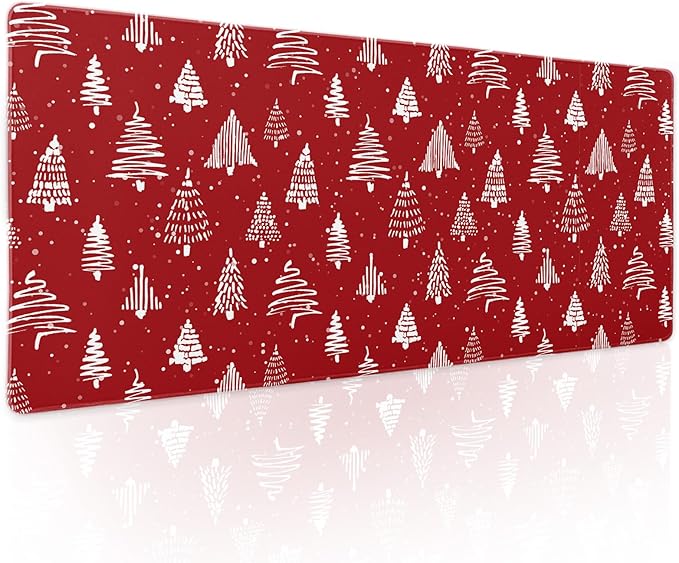 Red Christmas Mouse Pad Christmas Tree Xmas Holiday Winter Extended Desk Mat 80X30 cm Non-Slip Rubber Base Stitched Edge Large XL Mousepad for Desk Gaming Laptop Desktop,31.5×11.8 Inch