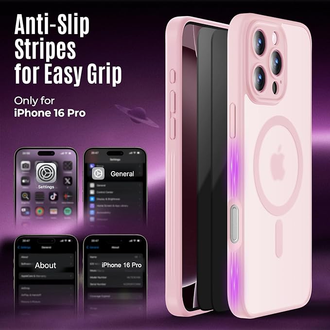 Symcele Designed for iPhone 16 Pro Case, Compatible with MagSafe, with Privacy Screen Protectors X2, [Camera Protection] [15FT Military Drop Protection] Shockproof Phone Case, 2024, Pink
