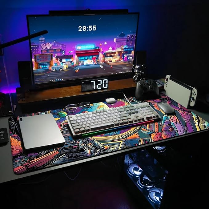 Extended Gaming Mouse Pad, Large Mouse Mat 3 mm Nature Rubber Base Mousepad with Stitched Edges, Non-Slip Desk Mat for Office Home Great Gift 31.5x11.8 Inch (Astronaut 3)