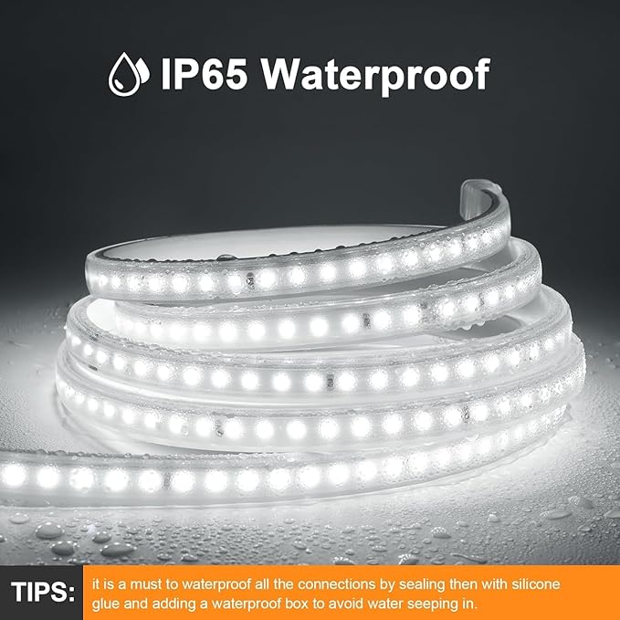 LED Strip Lights, 240 LEDs, 6500K Cool White, Waterproof Indoor & Outdoor Rope Lights for Room, Garden, Patio, Kitchen, Bedroom, Living Room, and Under Cabinet Decoration, AC 110V