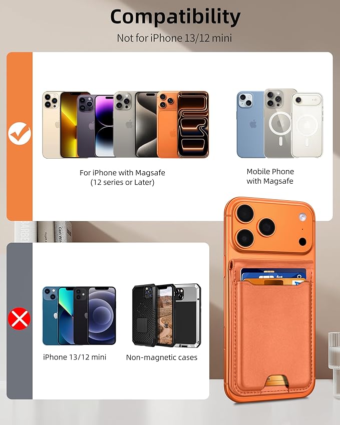 ExtreLife For Magsafe Wallet with Money Clip, Strongest Magnetic Wallet for iPhone 17/16/15/14/13/12 Series, Adjustable Stand, ID Window, 5 Card Holder, RFID Blocking, Not for 13/12 Mini, Orange