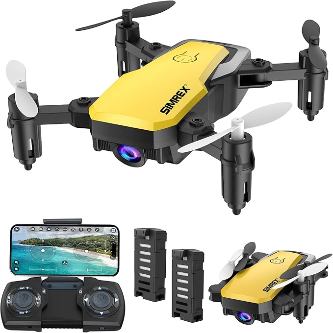 SIMREX Mini Drone with 720P Camera for Kids & Beginners - Foldable RC Quadcopter, Optical Flow Positioning, Altitude Hold, 3D Flip, 2 Batteries 20Min Flight, Safe & Easy Indoor Outdoor Flying Toy Gift(Yellow)