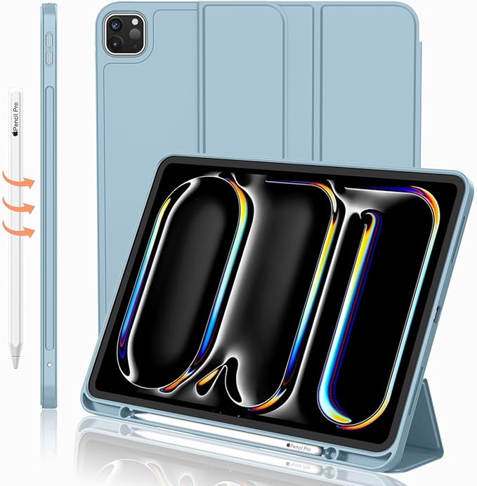 iMieet iPad Pro 13 Inch Case (M5/M4) 2025/2024 with Pencil Holder, Trifold Stand Smart Case with Soft TPU Back, Auto Wake/Sleep (Light Blue)
