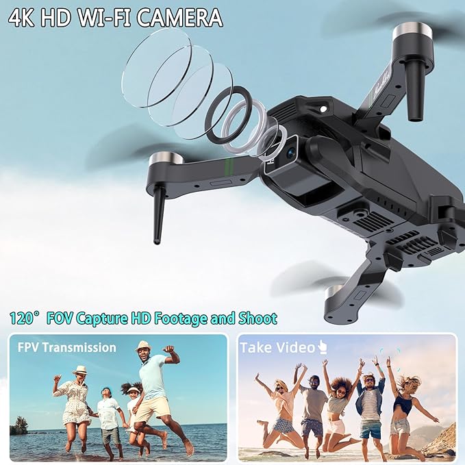 Drones with Camera for Adults 4K, Mini Drone with Camera, Altitude Hold, One Key Take Off/Landing, Headless Mode, 3D Flip, 3 Speed Mode, Foldable Remote Control Drone with 2 Batteries for Beginners
