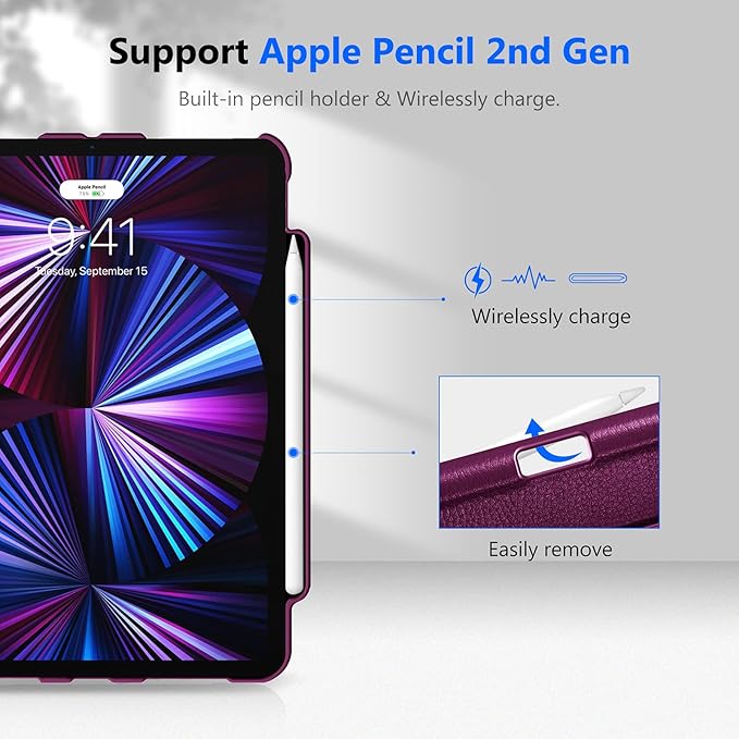 Fintie Rotating Case for iPad Pro 11-inch (4th / 3rd Generation) 2022/2021-360 Degree Swiveling Stand Cover w/Pencil Holder, Auto Sleep/Wake, Also Fit iPad Pro 11" 2nd/1st Gen, Purple