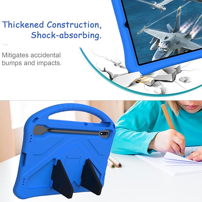 Kids Case for Samsung Galaxy Tab S10 Lite/S10 FE/S9 FE 10.9"/Tab S9/S8/S7 11", Techcircle Light Weight Shock Proof EVA Foam Handle Rugged Stand Protective Case, Blue