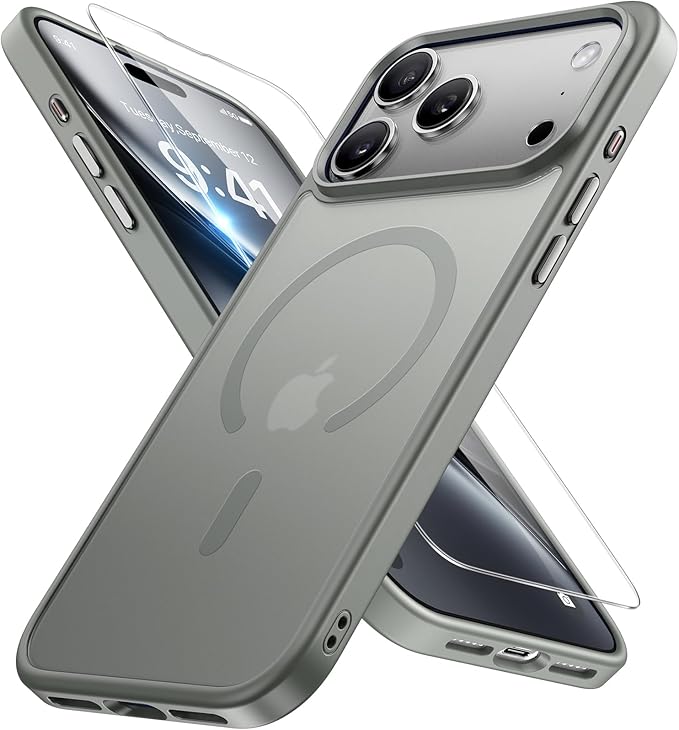 Miracase Magnetic for iPhone 17 Pro Max Case with Screen Protector [Compatible with MagSafe] Slim Thin Phone Case Military-Grade Protected for 17 ProMax Cover Bumper 6.9", Grey