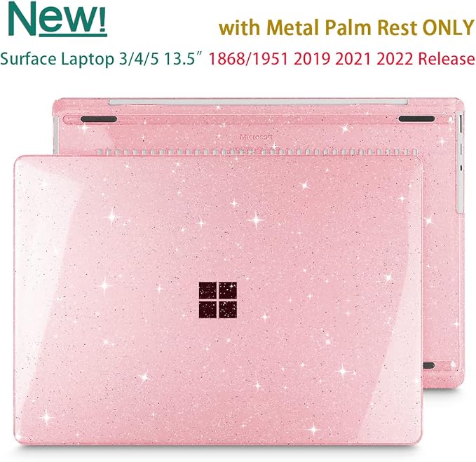 Case for 13.5" Microsoft Surface Laptop 5/4/3 with Metal Palm Rest ONLY 2019-2022 Release Models:1868/1951, Plastic Hard Shell Case with Keyboard Cover & Screen Protector, Sparkly Pink