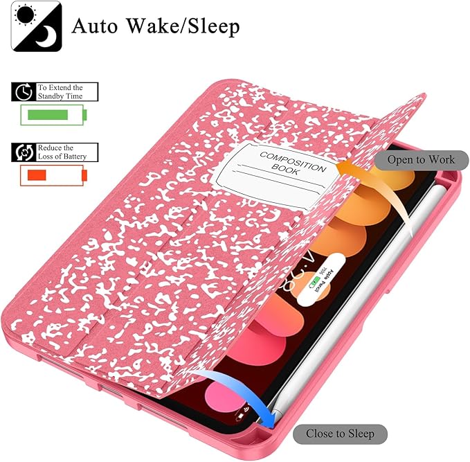 Soke Case for iPad mini 7(A17 Pro) 2024/iPad Mini 6 2021 8.3 inch with Pencil Holder-[Pencil Charging + Auto Wake/Sleep], Soft TPU Back Cover for iPad mini 7th/6th Generation(Book Watermelon)
