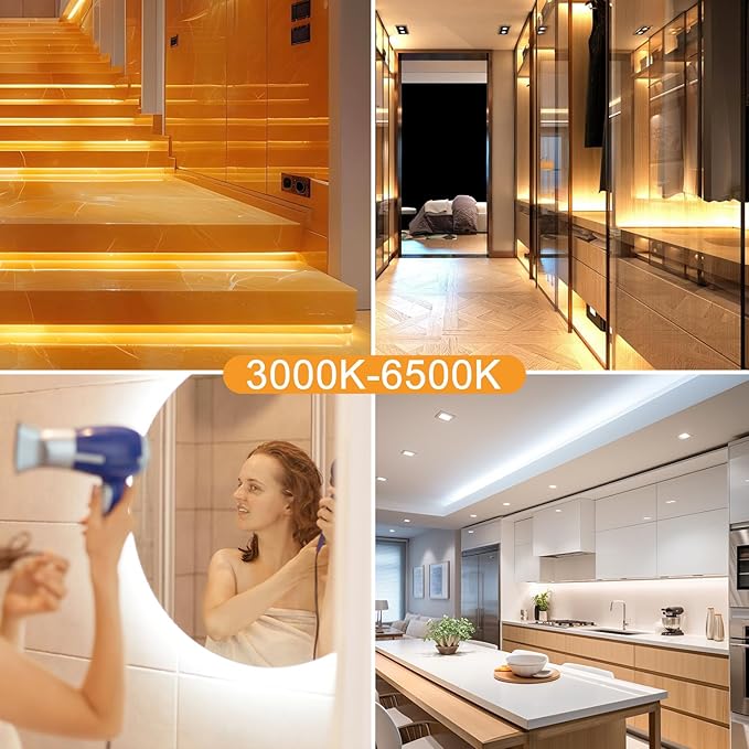 White LED Strip Lights 46ft 3000K-6500K Dimmable, Smart Strip Light Alexa Compatible, 24V WiFi Flexible Tape LED with APP & RF Remote, Cabinet Lighting Self-Adhesive for Room, Kitchen