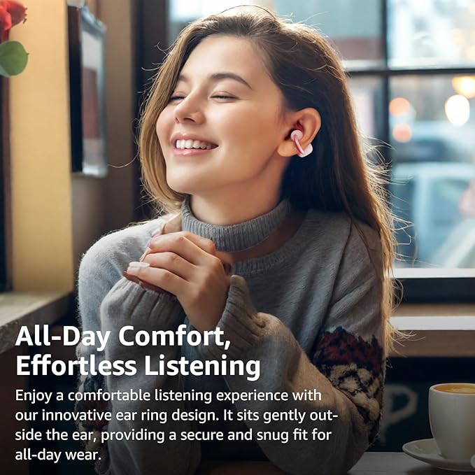 TOZO OpenEarRing True Open Ear Earbuds, Lightweight Comfort Open Ear Clip Wireless Earbuds, 40H Play Bluetooth 5.4 Headphones with Smart Digital Display Design Fit Sports Running, Workout Rose Gold