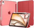MoKo for iPad Air 11 inch Case (M4/M3/M2) 2026/2025/2024, iPad Air 5th/4th Gen 10.9 inch Case 2022/2020 with Pencil Holder, Slim Light Trifold Cover with Hard PC Translucent Back Shell, Touch ID, Red