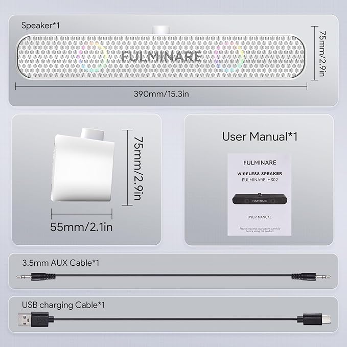FULMINARE Bluetooth Speaker 26W HD Sound, 30H Playtime Portable Wireless Speaker with Bluetooth 5.3, AUX/TF-Card/USB Input, LED Lights for Home, Party, Outdoor, Birthday Gift White