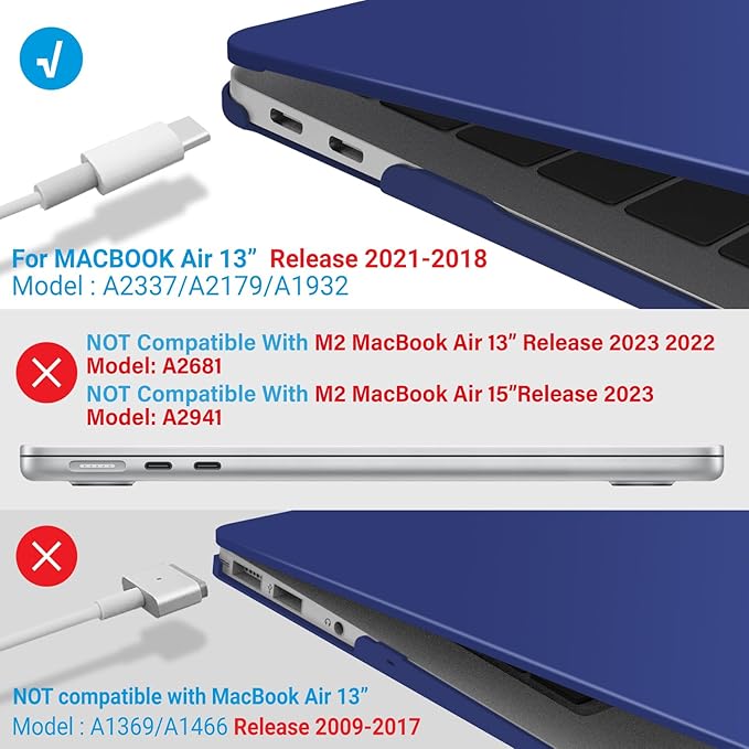 IBENZER Compatible with New MacBook Air 13 inch Case 2022 2021 2020 M1 A2337 A2179 A1932, Plastic Hard Shell Case with Keyboard Cover for Mac Retina Display with Touch ID, Turkish Blue, MMA-T13TUBL+1