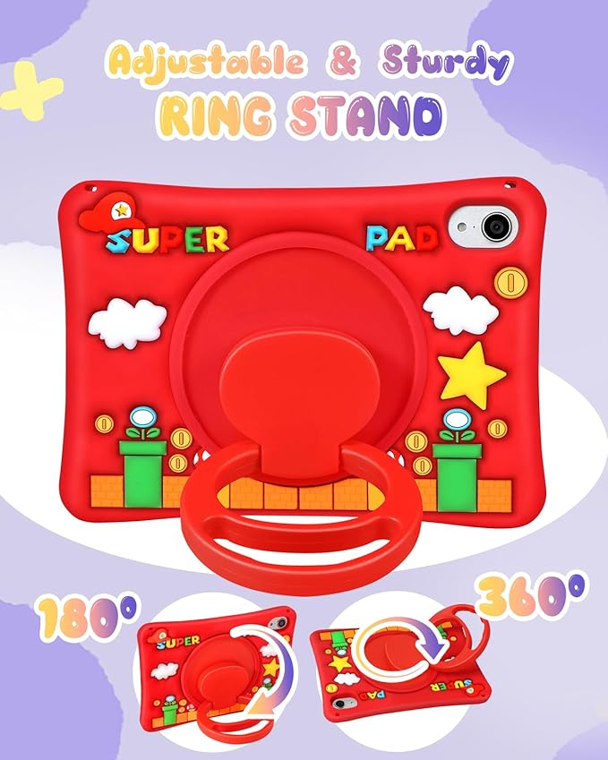 Lotadilo Cute Case for iPad mini 7 2024 (A17 Pro) / Mini 6 Case 8.3 Inch 2021 - Silicone 3D Design for Girls Women Teens Girly Kawaii Funny Cartoon Soft Stand with Lanyard, Red