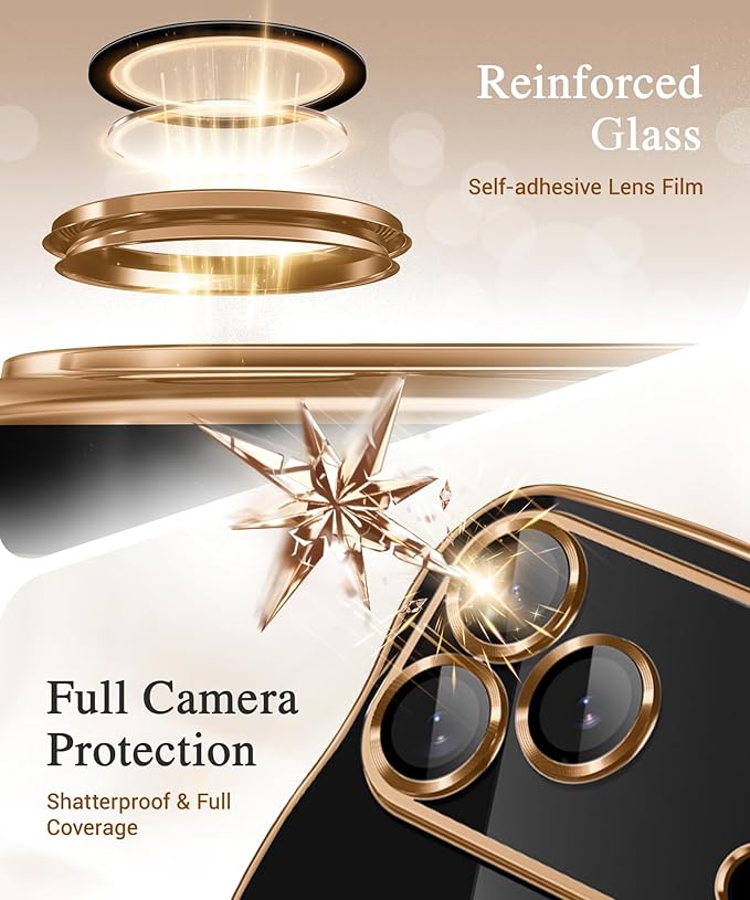 GVIEWIN for iPhone 17 Pro Case Compatible with MagSafe, Upgraded [Full Camera Protection][Cute Wave Frame][Military Grade Protection] Electroplated Hard Phone Cover for Women Girl, Black