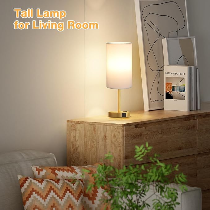 Dicoool Touch Bedside Table Lamp with USB - 3 Way Dimmable Gold Lamp for Bedroom Nightstand, Desk Lamp with Charging Station for Dorm, Office, Kids Room, Living Room