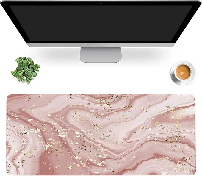 Liquid Marble Desk Mat,Abstract Marble with Gold Splatter Gaming Mouse Pad,Large Non-Slip Rubber Base Mousepad with Stitched Edges,Waterproof Mouse Mat Desk Pad for Office Game Home 35.4x15.75 in