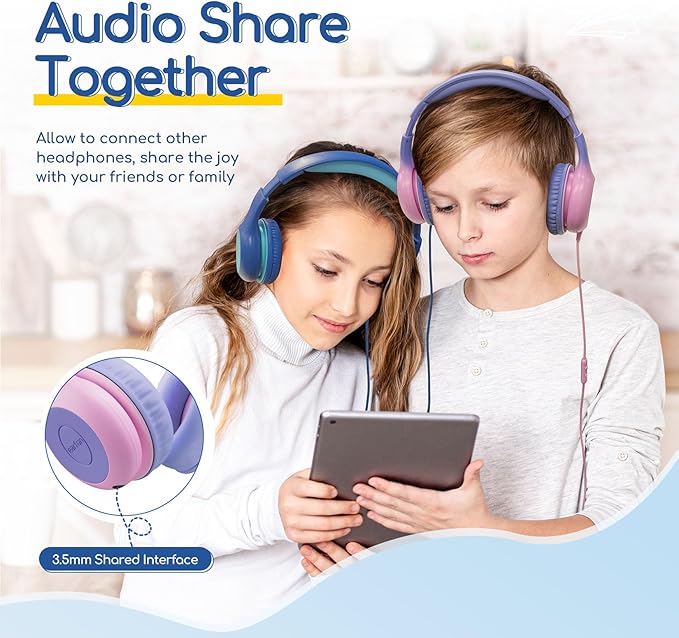 EarFun Kids Headphones Wired with Microphone, USB Type C Headphones for Kids, 85/94dB Volume Limit, Portable Wired Headphone with Shareport, Stereo Sound Foldable Headset for School/Tablet/PC/Kindle