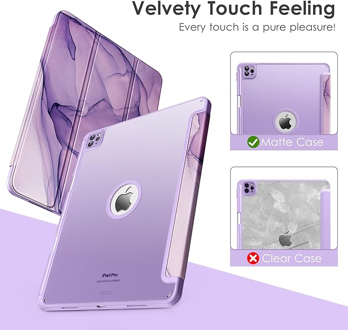 VIKESI Case for iPad Pro 12.9 6th/5th/4th/3rd Generation 2022/2021/2020/2018,TPU Shockproof Frame,Built-in Pencil Holder,Auto Sleep/Wake - Purple Marble